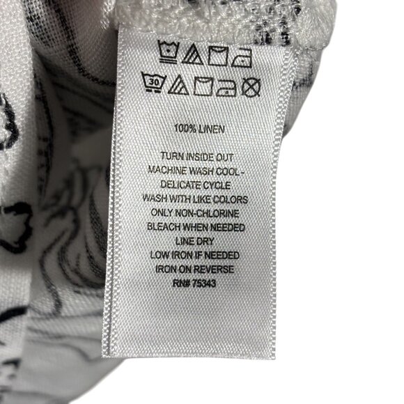 Cynthia Rowley 100% Linen Button-Up White Shirt With Black Animal Print - Picture 4 of 7